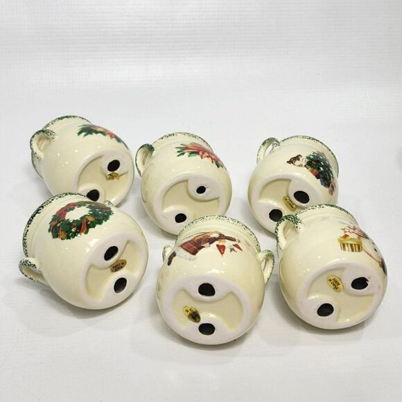 6 pc Ceramic/Porcelain Christmas Poinsettia Milk Jug Tealight Candle Holders - Picture 7 of 8
